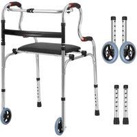 EONLION With Seat Folding Lightweight Alloy Walking Frame Walker in Black