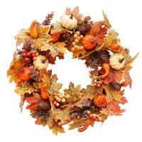 H&O Direct 50cm Artificial Wreath for Halloween Thanksgiving Decor in Orange