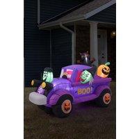 H&O Direct 5ft Halloween Witch Driving Scary Frankenstein Inflatable Car with Black Cat & Jack-O-Lantern