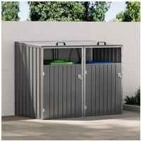 Living and Home Outdoor Double Trash Bin Shed - Lockable Steel Garbage Hideaway in Grey