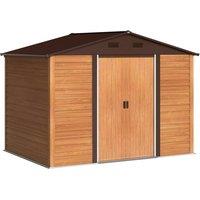 Rolipo 9 x 6ft Galvanised Steel Shed, Brown Wood Effect