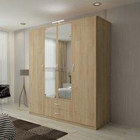 Sliding Wardrobes 4U Modern 4 Door Hinged Wardrobe with LED Light W171cm x H198cm in Light Oak