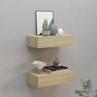 Berkfield Home Wall-mounted Drawer Shelves 2 pcs Oak 40x23.5x10cm MDF in Brown | Size: 40x23.5x10 cm