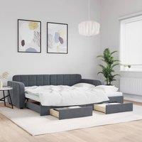 Berkfield Home Daybed with Trundle & Drawers Dark Grey 90x190 cm Velvet