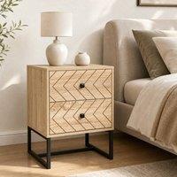 STILVORA Bedside Table with 2 Drawers & Zig-Zag Design in Natural