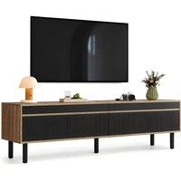 ModernLuxe TV cabinet with 4 doors & wood texture finish in Black