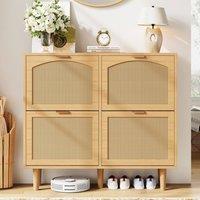 ModernLuxe Narrow rattan shoe cabinet with 4 drawers for 16+ pairs in Light Oak