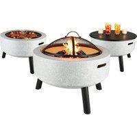 Gardenwize MGO 3 in 1 Clay Effect Fire Pit Table BBQ with Grill in Light Grey