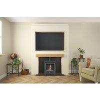 Acantha Fires & Fireplaces Pre-Built Stove Media Wall 2 with TV Recess & OKO S3 Bio Ethanol Stove in Charcoal Grey in White