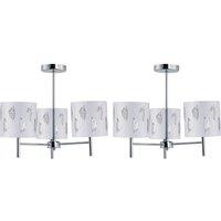 First Choice Lighting Set of 2 Brea - Chrome 3 Light Fittings with White Fern Shades in Silver