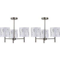 First Choice Lighting Set of 2 Brea - Antique Brass 3 Light Fittings with White Fern Shades in Gold