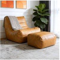 Matteo Brown Faux Leather Lazy Lounge Sofa Set with Footstool