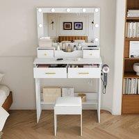 Matteo Hollywood Vanity Dressing Table - 9 Bulbs, Mirror, 4 Drawers in White