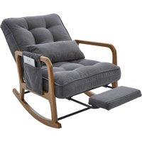 Matteo Corduroy Upholstered Rocking Chair with Adjustable Footrest in Grey