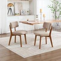 Matteo Mid-Century Modern Dining Chairs - Linen Upholstered, Set of 2 in Light Khaki