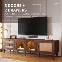 Matteo Brown 180cm TV Cabinet with Rattan Drawers, Glass Doors & LED