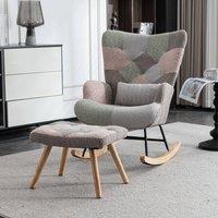 Matteo Multicolour Patchwork Fabric Wingback Rocking Armchair with Ottoman
