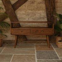 Wyld Haus Ostuni Low Curved Chestnut Mango Wood TV Unit 2 Drawers & Shelf in Brown