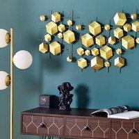 Wyld and Coco Gold Iron Geometric Wall Sculpture Cubes - Handcrafted Glam Modern