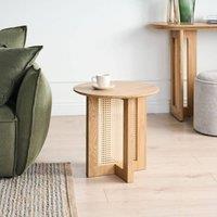 Wyld and Coco Side Table Light Brown MDF with Rattan Base 50 cm