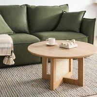 Wyld and Coco Light Brown Round Coffee Table 80 cm - MDF Top with Woven Rattan Base
