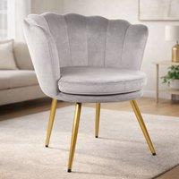 Genesis Flora Velvet Accent Chair Petal Back Plush Upholstered Modern Chair in Light Grey | Size: 1 Seater