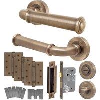 AFIT Antique Brass Fire Door Handle Bathroom Set 80mm Lock 102mm Hinges in Bronze | Size: 150mm x 150mm