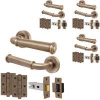 AFIT Antique Brass Door Handle Latch Set Handle with Latch Hinges 4 Pack in Bronze | Size: 150mm x 150mm