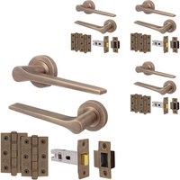 AFIT Antique Brass Door Handle Latch Set Handle with Latch Hinges 4 Pack in Bronze | Size: 150mm x 150mm