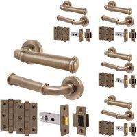 AFIT Antique Brass Door Handle Latch Set Handle with Latch Hinges 5 Pack in Bronze | Size: 150mm x 150mm