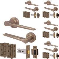 AFIT Antique Brass Door Handle Latch Set Handle with Latch Hinges 5 Pack in Bronze | Size: 150mm x 150mm