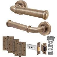 AFIT Antique Brass Fire Door Handle Latch Set Internal with Latch Hinges in Bronze | Size: 150mm x 150mm