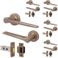 AFIT Antique Brass Door Handle Latch Set Internal Door Handle Latch 5 Pack in Bronze | Size: 150mm x 150mm