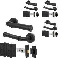 AFIT Black Door Handle Latch Set Matt Black Door Handle, Latch Hinges4 Pack | Size: 150mm x 150mm