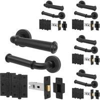 AFIT Black Door Handle Latch Set Matt Black Door Handle, Latch Hinges5 Pack | Size: 150mm x 150mm