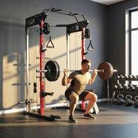 SPORTNOW Power Cage Power Rack with Cable Pulley System in Black
