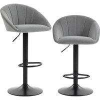 HOMCOM Bar Stools Set of 2 Velvet Adjustable Swivel in Light Grey