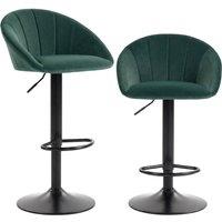 HOMCOM Bar Stools Set of 2 Velvet Adjustable Swivel in Dark Green