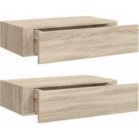 Berkfield Home Wall-mounted Drawer Shelves 2 pcs Oak 40x23.5x10cm MDF in Light Tan | Size: 40x23.5x10 cm
