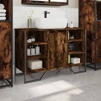Berkfield Home Modern Bathroom Sink Cabinet Smoked Oak 91x35x60 cm Engineered Wood | Size: 91 x 35 x 60 cm
