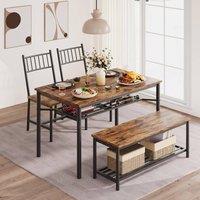 London Boutique 4 PCS Dining Table Set Kitchen Table & 2 Chairs & Bench & Wine Rack in Brown