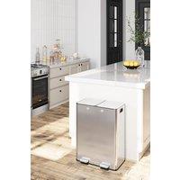 London Boutique 60L Stainless Steel Dual Kitchen Trash Can Step Pedal Recycling Bin in Silver