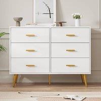 London Boutique Modern 6-Drawer Chest of Drawers Wooden Storage Cabinet 106x85x40cm in White | Size: 106 x 85 x 40 cm