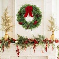 London Boutique Artificial Christmas Wreaths 24 Inch Outdoor Xmas Wreath w/ Bow