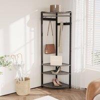 London Boutique Hall Tree Storage Bench Entryway Coat Rack w/Shelf & 6 Hooks Coat Rack in Grey