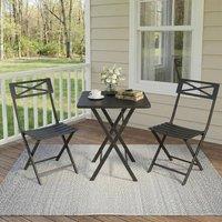 London Boutique 3PCS Folding Bistro Set Patio Furniture Set Dining Table & 2 Chairs in Black