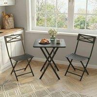 London Boutique 3PCS Folding Bistro Table & Chairs Patio Furniture Set Dining Set in Black