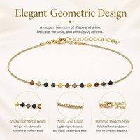 BluCore Gold-Tone Beaded Bracelet with Multi-Colour Geometric Cube Accents in Gold