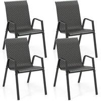 Costway 4 Pieces Patio Rattan Chairs Garden Stackable Chairs in Brown