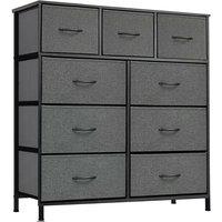 VOGREX Fabric Chest of Drawers 9 Drawer Dresser Bedroom Bedside Organizer in Dark Grey